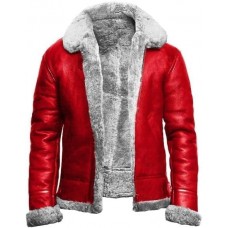 Men's Real B3 Bomber Shearling Aviator Christmas Holiday Red A2 Real Leather Santa Claus Leather Winter Jacket